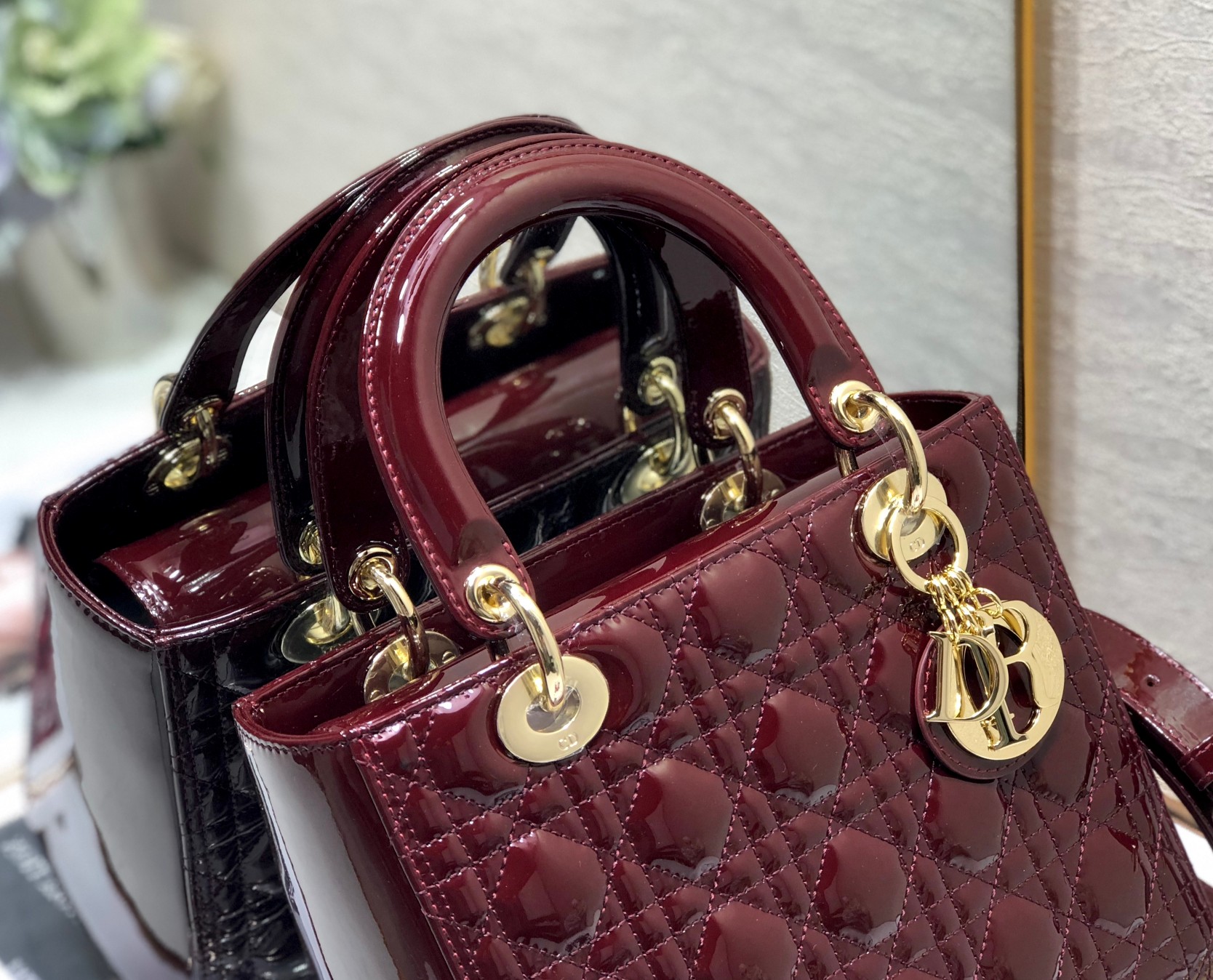 Medium Lady Dior Bag Burgundy Patent Cannage Calfskin